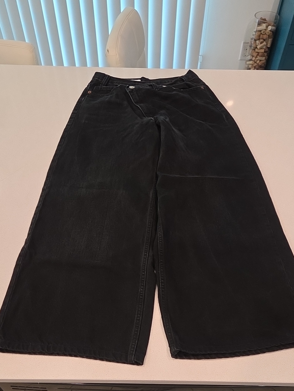 Zara TRF Asymmetric Crossover Waist Wide-Leg Jeans - Black (Size 6 / 38)